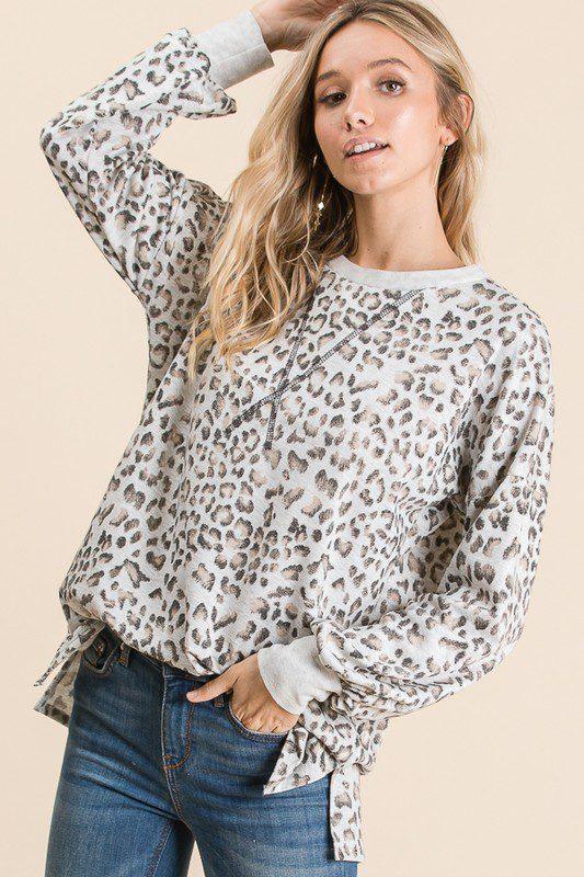 Image: Animal Print Knit Top Light Heather Grey | Southern Sassy Boutique