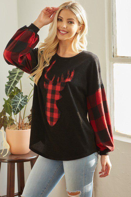 Image: Buffalo Plaid Print Pullover Red Black | Southern Sassy Boutique