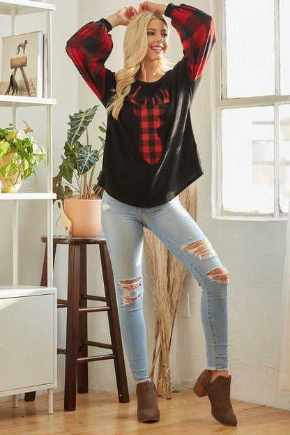 Buffalo Plaid Print Pullover - Southern Sassy Boutique