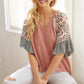 V-Neck Color Block Waffle Top - Southern Sassy Boutique