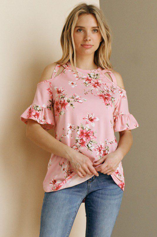 Image: Floral Print Off Shoulder Top Pink | Southern Sassy Boutique