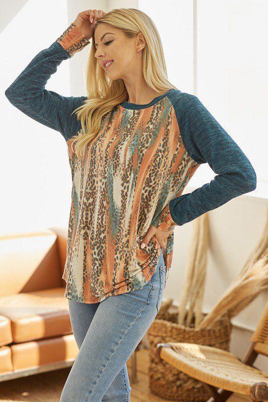 Raglan Long Sleeve Print Top - Southern Sassy Boutique