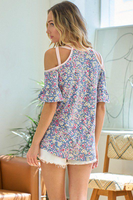 Floral Print Open Shoulder Top - Southern Sassy Boutique