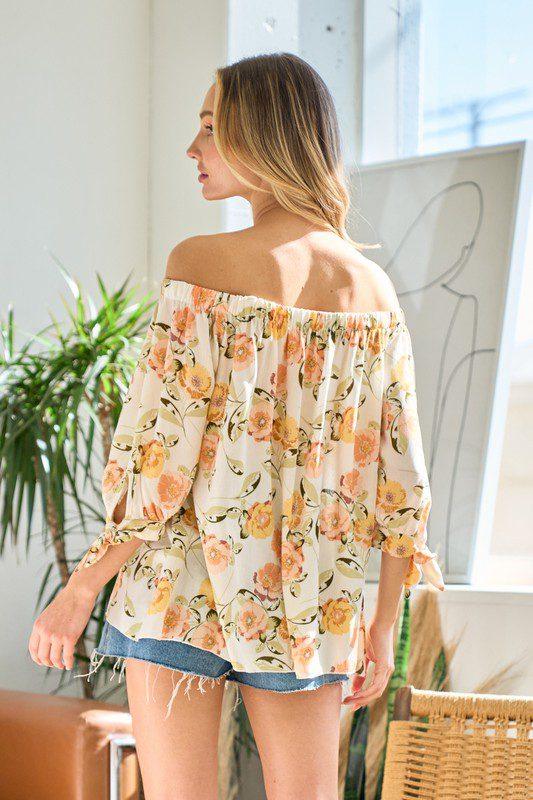 Cold Shoulder Floral Print Tie Top - Southern Sassy Boutique