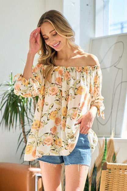 Cold Shoulder Floral Print Tie Top - Southern Sassy Boutique