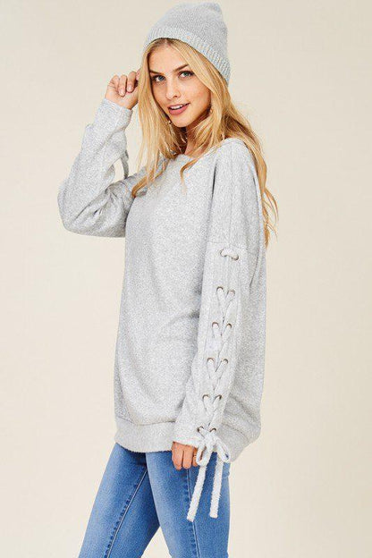 Soft Sweatshirt with Tie Sleeves - Southern Sassy Boutique