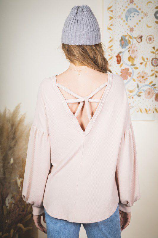 Strappy soft Balloon Sleeve Knit Top - Southern Sassy Boutique