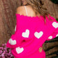 White Heart Neon V- Neck Sweater - Southern Sassy Boutique