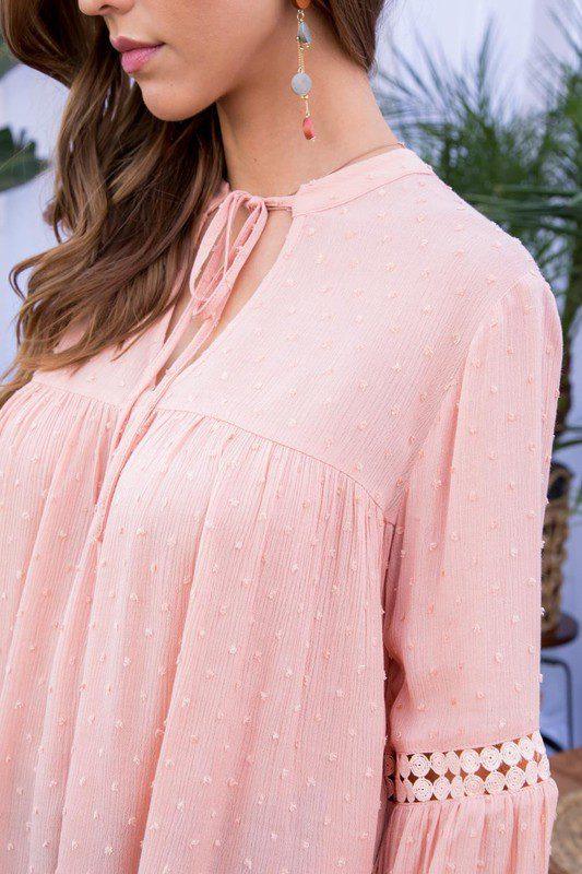 Round Neck Key Hole Bubble Blouse - Southern Sassy Boutique