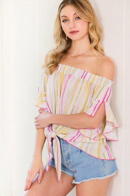 Cold Shoulder Ruffle Blouse - Southern Sassy Boutique