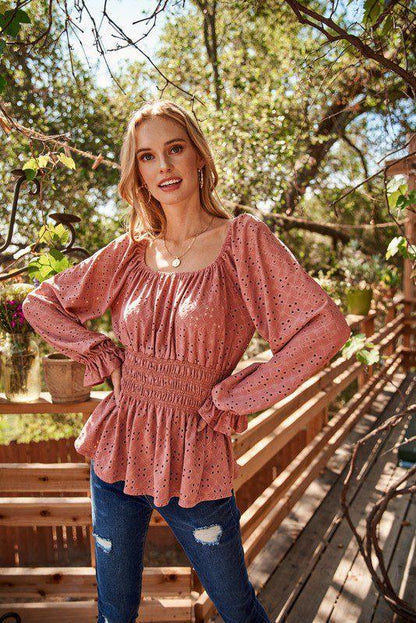 Image: Eyelit Knit Long Sleeve Top Mauve | Southern Sassy Boutique