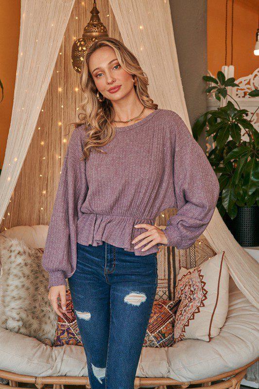 Image: Long Sleeve Knit Top with Sparkles Purple | Southern Sassy Boutique