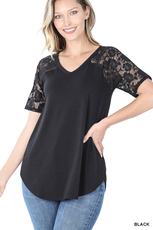 V-Neck Top With Lace Sleeves