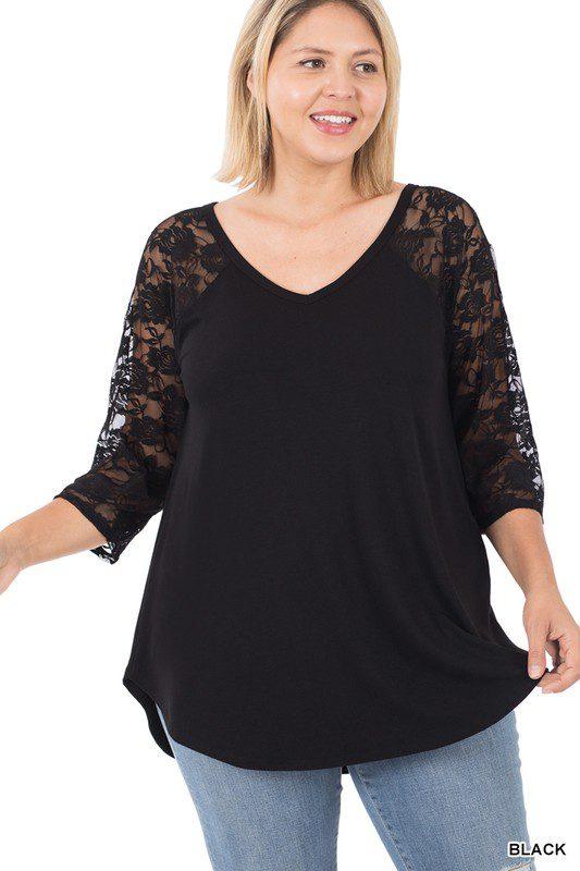Image: Curvy Lace Knit Top Black | Southern Sassy Boutique