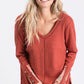 Long Sleeve Waffle Knit Top WIth Floral Detail - Southern Sassy Boutique