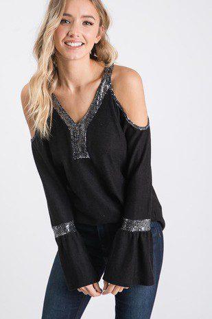 Image: Cold Shoulder Sweatshirt Black | Southern Sassy Boutique