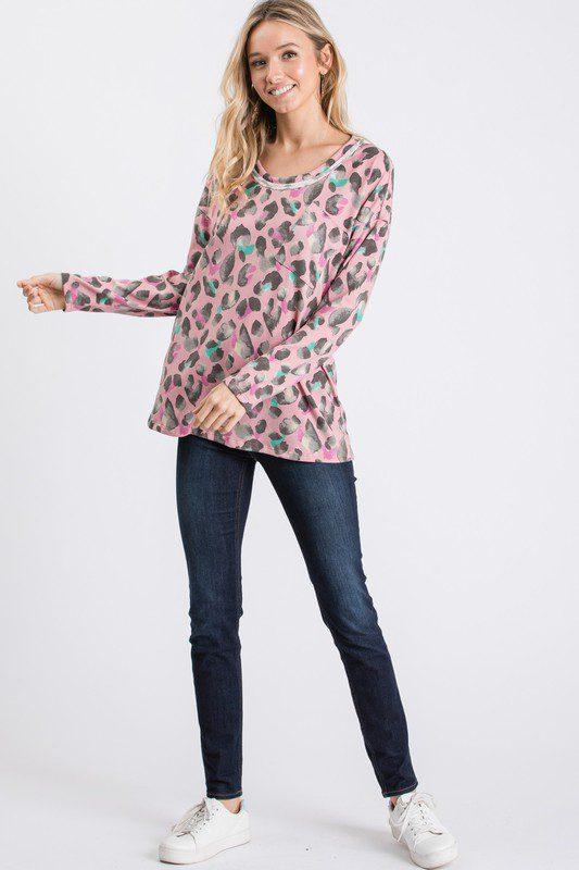 Image: Animal Print Long Sleeve Top Pink | Southern Sassy Boutique