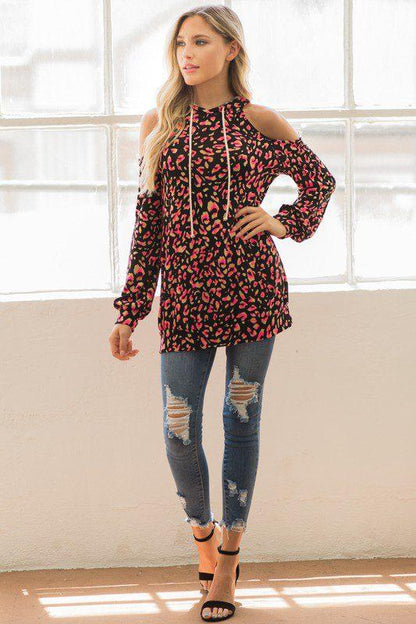 Image: Leopard Print Hoodie Black/Neon Pink | Southern Sassy Boutique