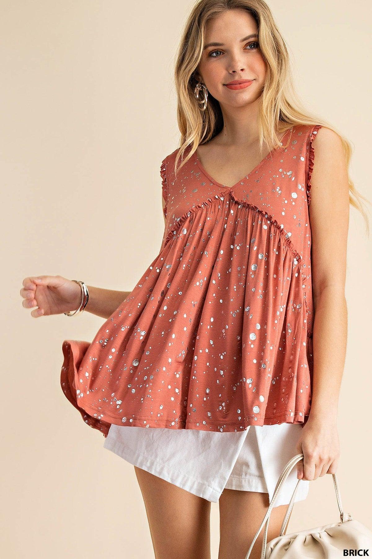 Brick Foil Baby Doll Top - Southern Sassy Boutique