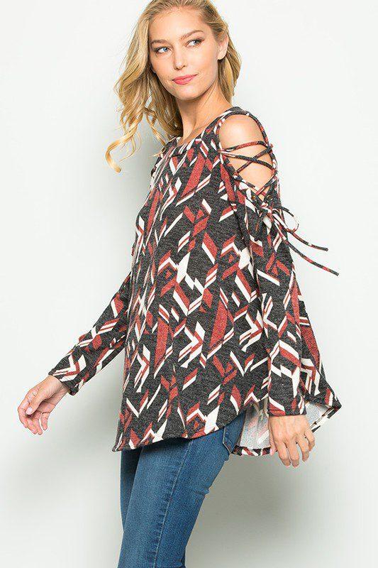 Cold Shoulder Top with Tie - Southern Sassy Boutique