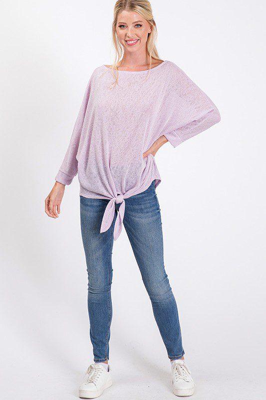 Image: Light Weight Long Sleeve with Tie Lavender | Southern Sassy Boutique