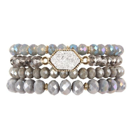 Druzy Hex Stone Glass Beaded Bracelet - Southern Sassy Boutique