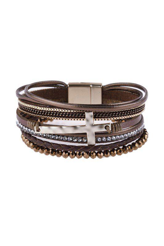 Image: Leather Cross Bracelet Brown | Southern Sassy Boutique