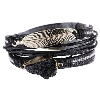 Leather Feather Druzy Bracelet - Southern Sassy Boutique