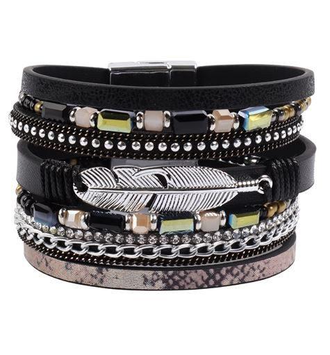Image: Leather Feather Bracelet Black | Southern Sassy Boutique