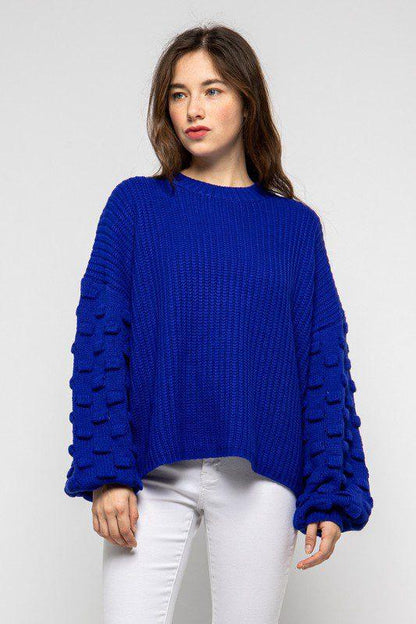 Image: Bubble Long Sleeve Sweater Cobalt Blue | Southern Sassy Boutique