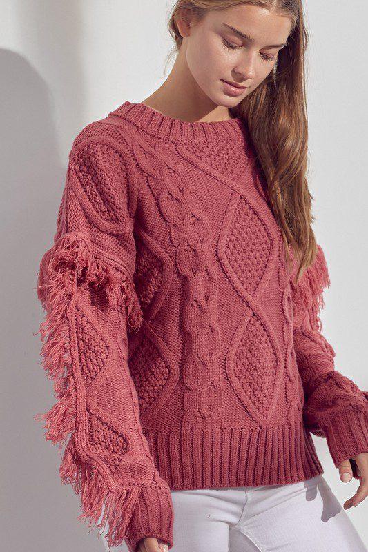 Image: Fringe Long Sleeve Sweater Raspberry | Southern Sassy Boutique