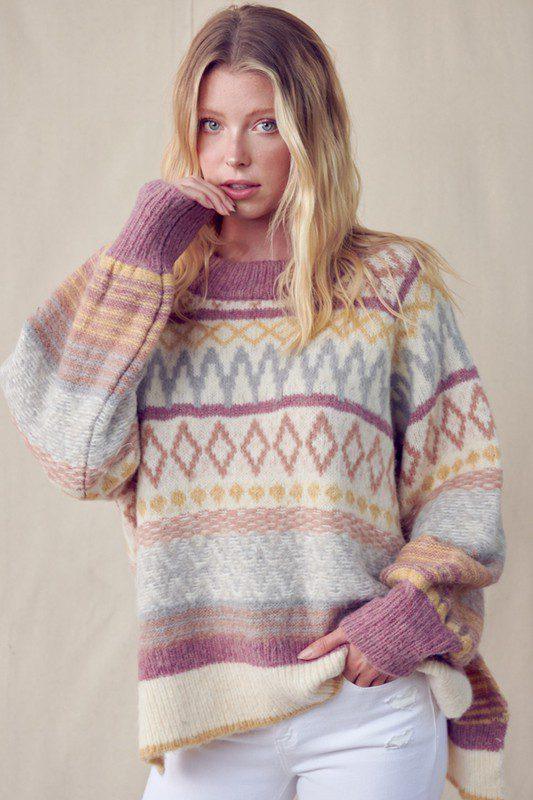 Image: Fair isle knit pullover Mauve Combo | Southern Sassy Boutique