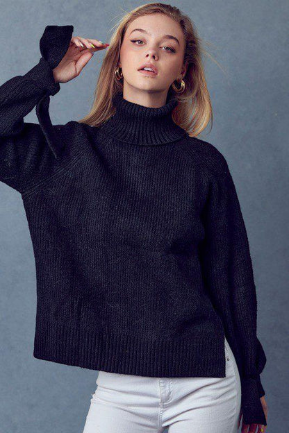 Image: Oversized Mockneck Sweater Black | Southern Sassy Boutique