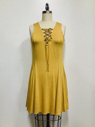 Image: Lace Up Dress Mustard | Southern Sassy Boutique