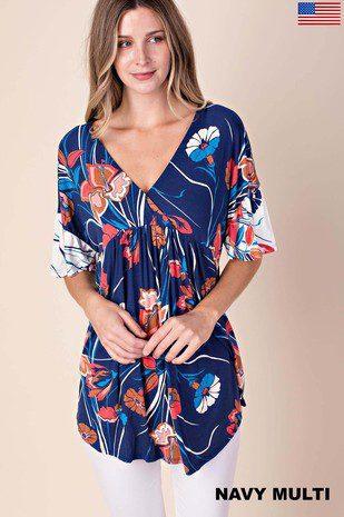 Image: Floral Print Top Navy Multi | Southern Sassy Boutique