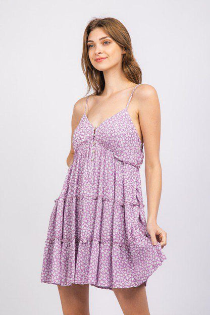 Image: Tiered Detail Floral Dress Lavender | Southern Sassy Boutique