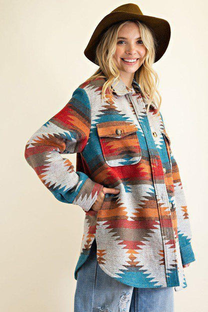 Aztec Tribal Button Down Jacket - Southern Sassy Boutique