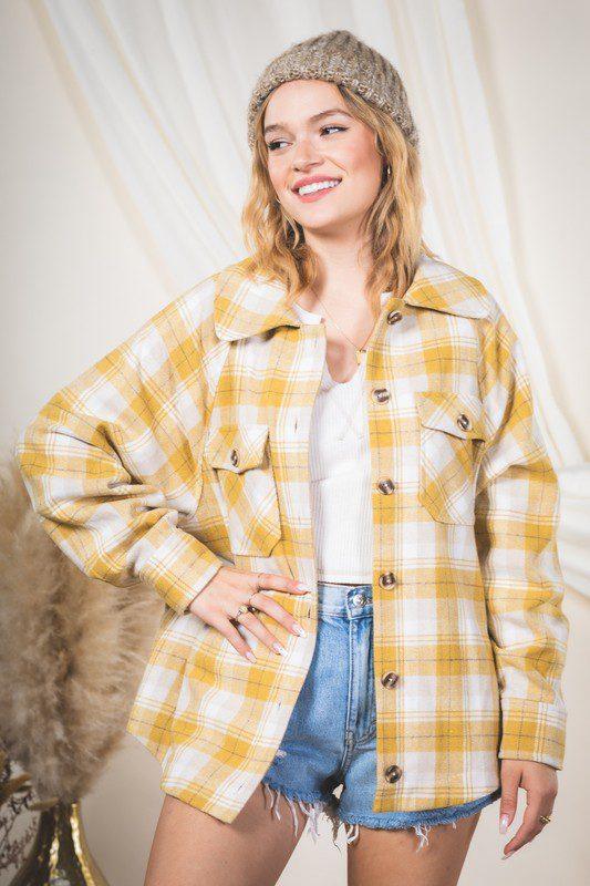 Cozy Plaid Button Down Flannel Jacket - Southern Sassy Boutique