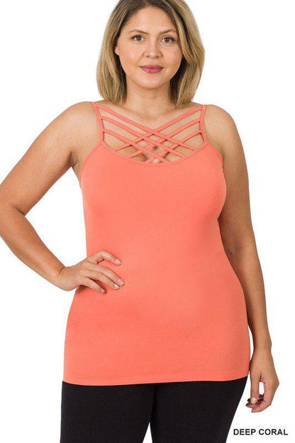 Image: Lattice Detail Curvy Cami Deep Coral | Southern Sassy Boutique