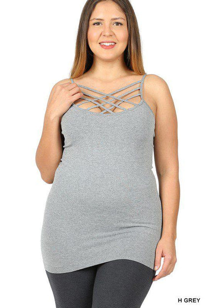 Image: Lattice Detail Curvy Cami Heather Grey | Southern Sassy Boutique