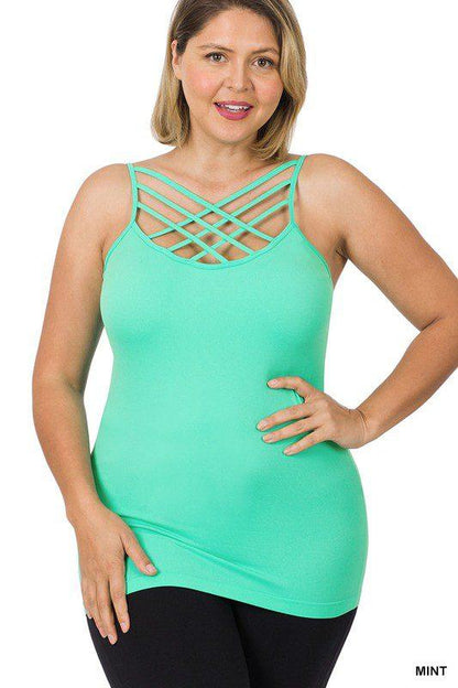 Image: Lattice Detail Curvy Cami Mint | Southern Sassy Boutique