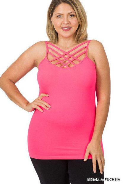 Image: Lattice Detail Curvy Cami N Coral Fuchsia | Southern Sassy Boutique