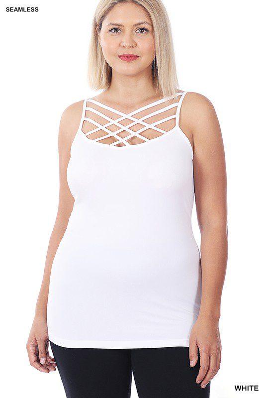 Image: Lattice Detail Curvy Cami White | Southern Sassy Boutique