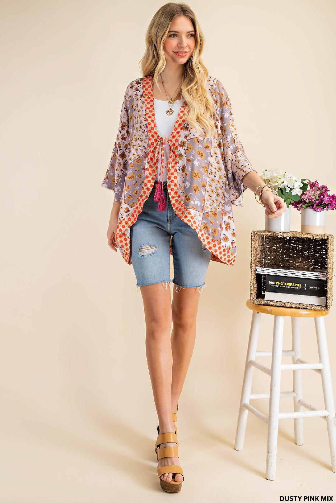 Image: Floral Print Kimono Dusty Pink | Southern Sassy Boutique