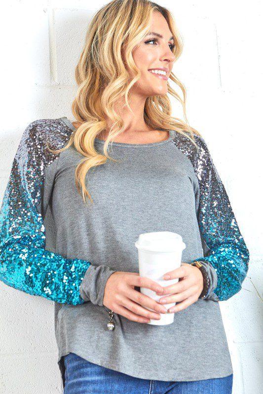 Ombre Sequins Long Sleeve Top - Southern Sassy Boutique