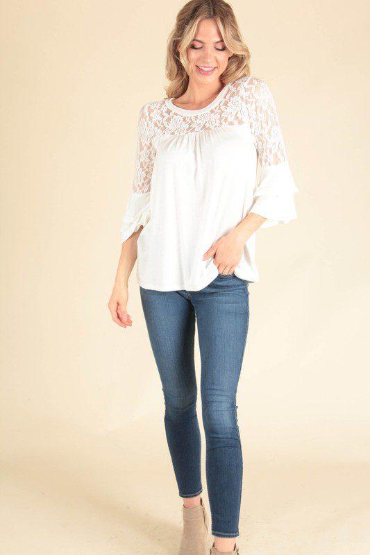 Image: Ruffle Lace Top Ivory | Southern Sassy Boutique