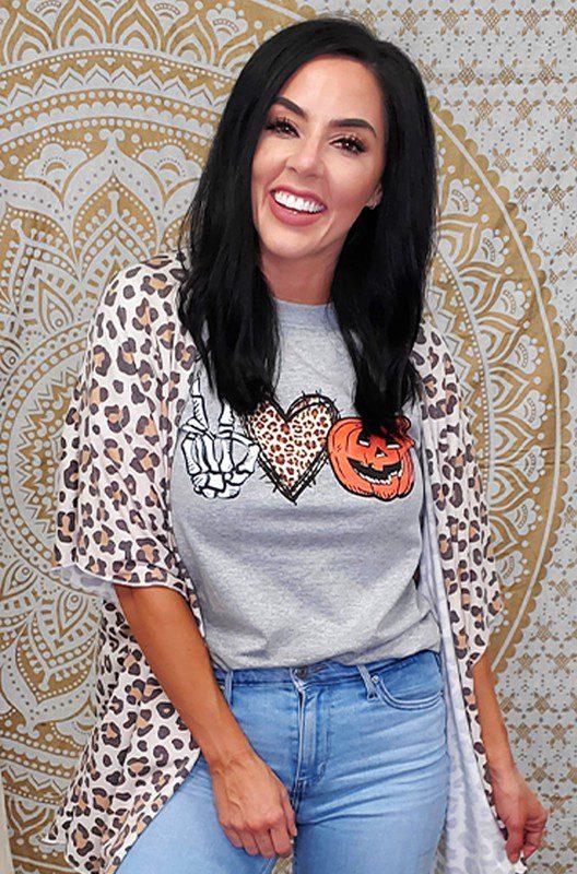 Image: Peace Love Halloween Tee. Grey | Southern Sassy Boutique