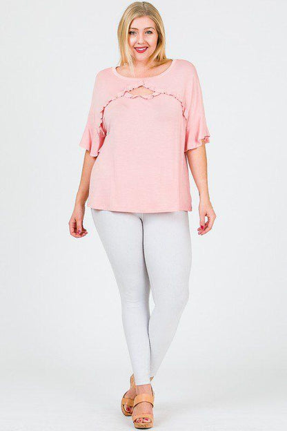 Image: Round neck ruffle detail top Blush | Southern Sassy Boutique