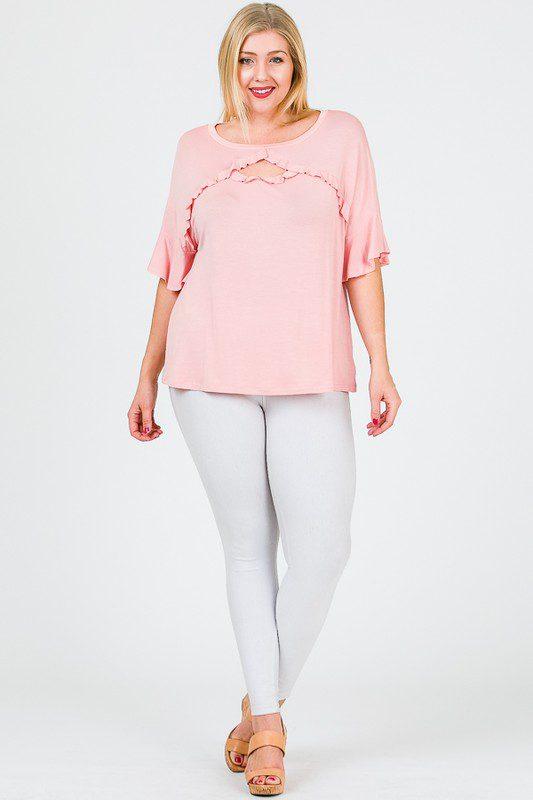 Image: Round neck ruffle detail top Blush | Southern Sassy Boutique