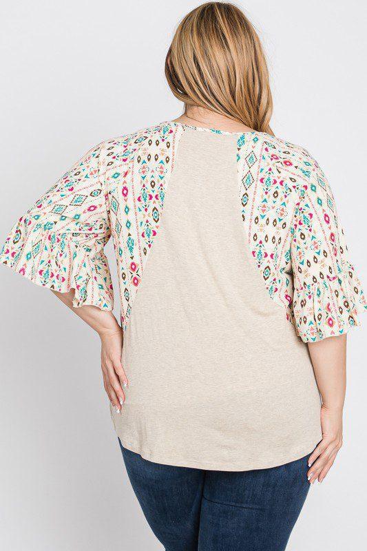 Patch Print Ruffle Knit Top - Southern Sassy Boutique